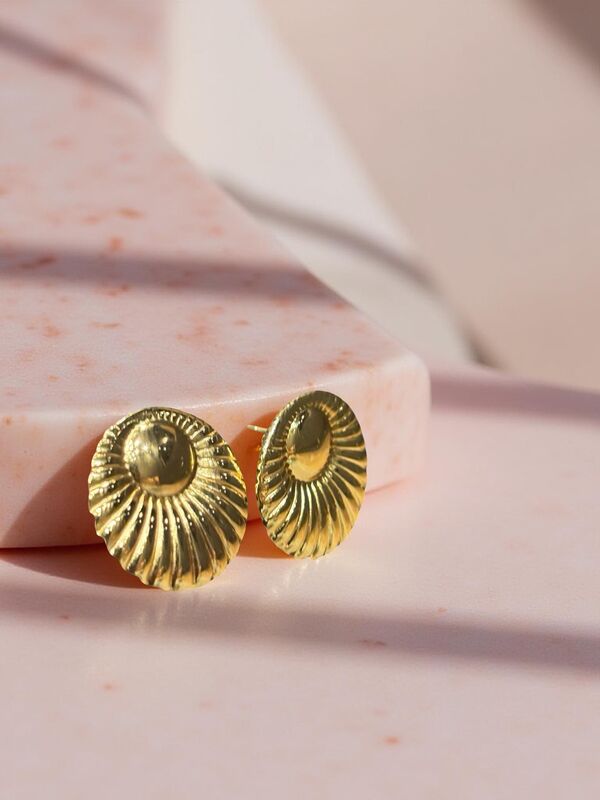 Textured Sunburst Gold-Toned  Stud Earrings