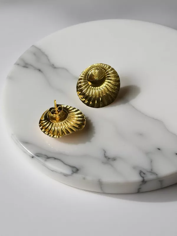 Textured Sunburst Gold-Toned Stud Earrings
