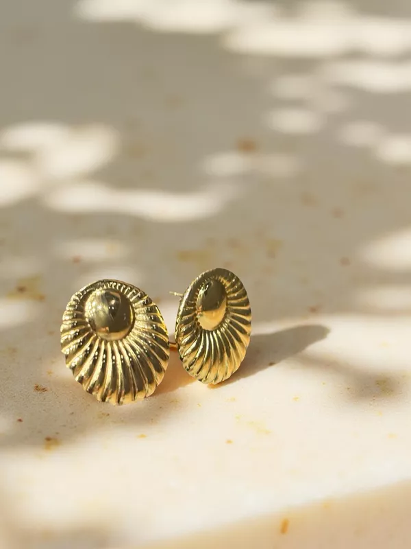 Textured Sunburst Gold-Toned Stud Earrings