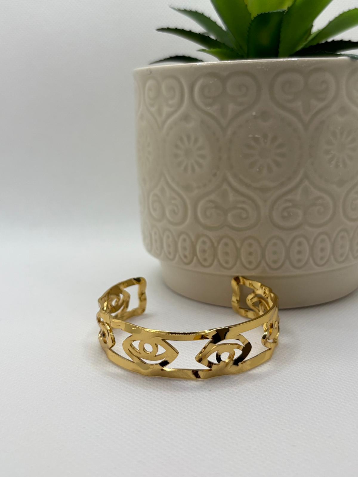 Elegant Gold-Tone "Evil-eye" Open Cuff Bracelet