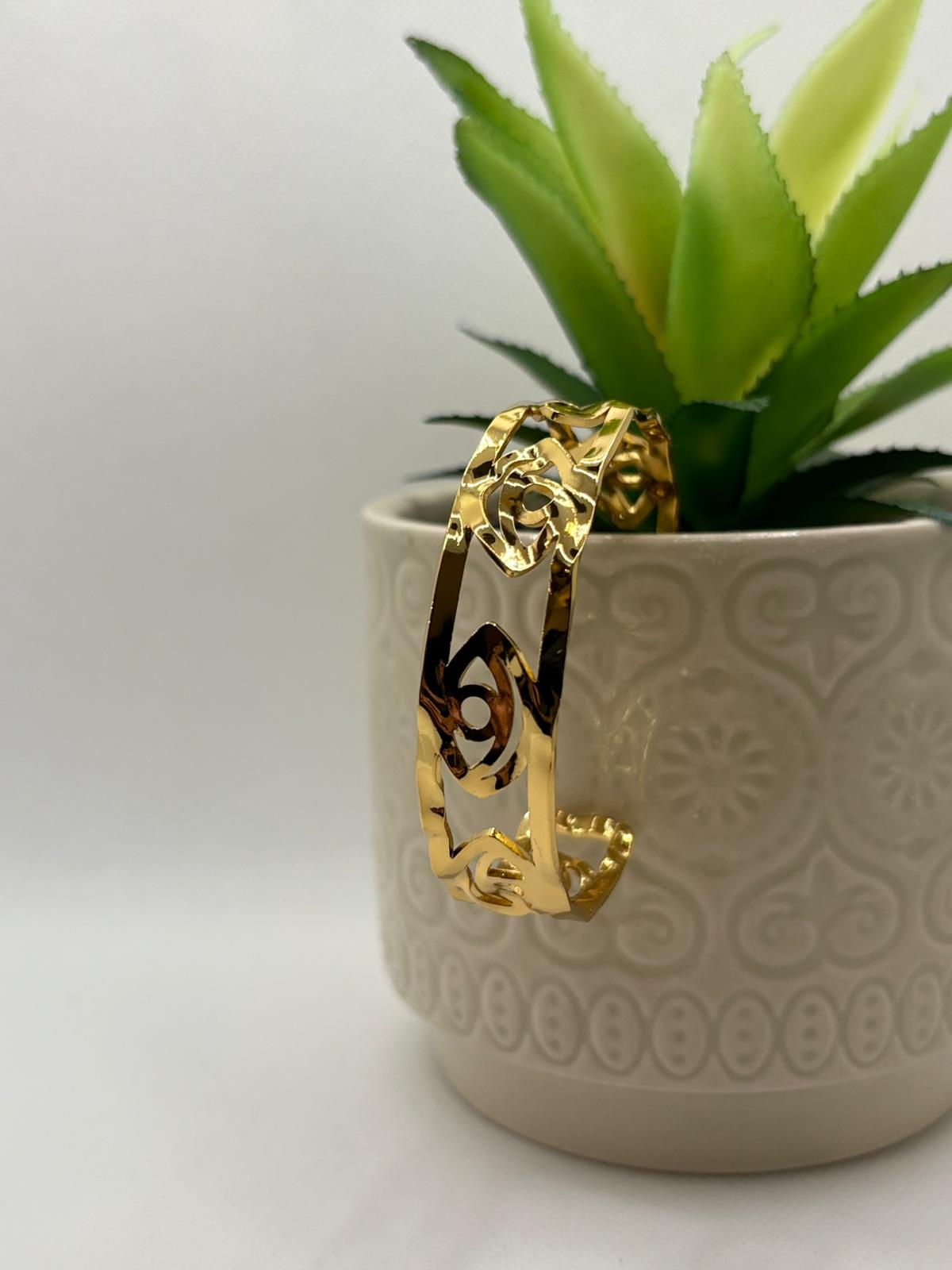 Elegant Gold-Tone "Evil-eye" Open Cuff Bracelet