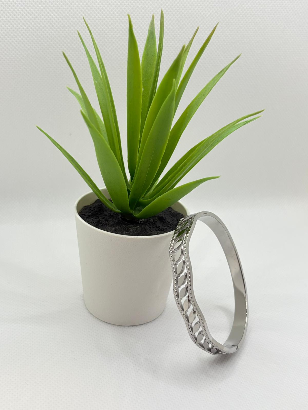 Polished Statement Bangle with Textured Detail