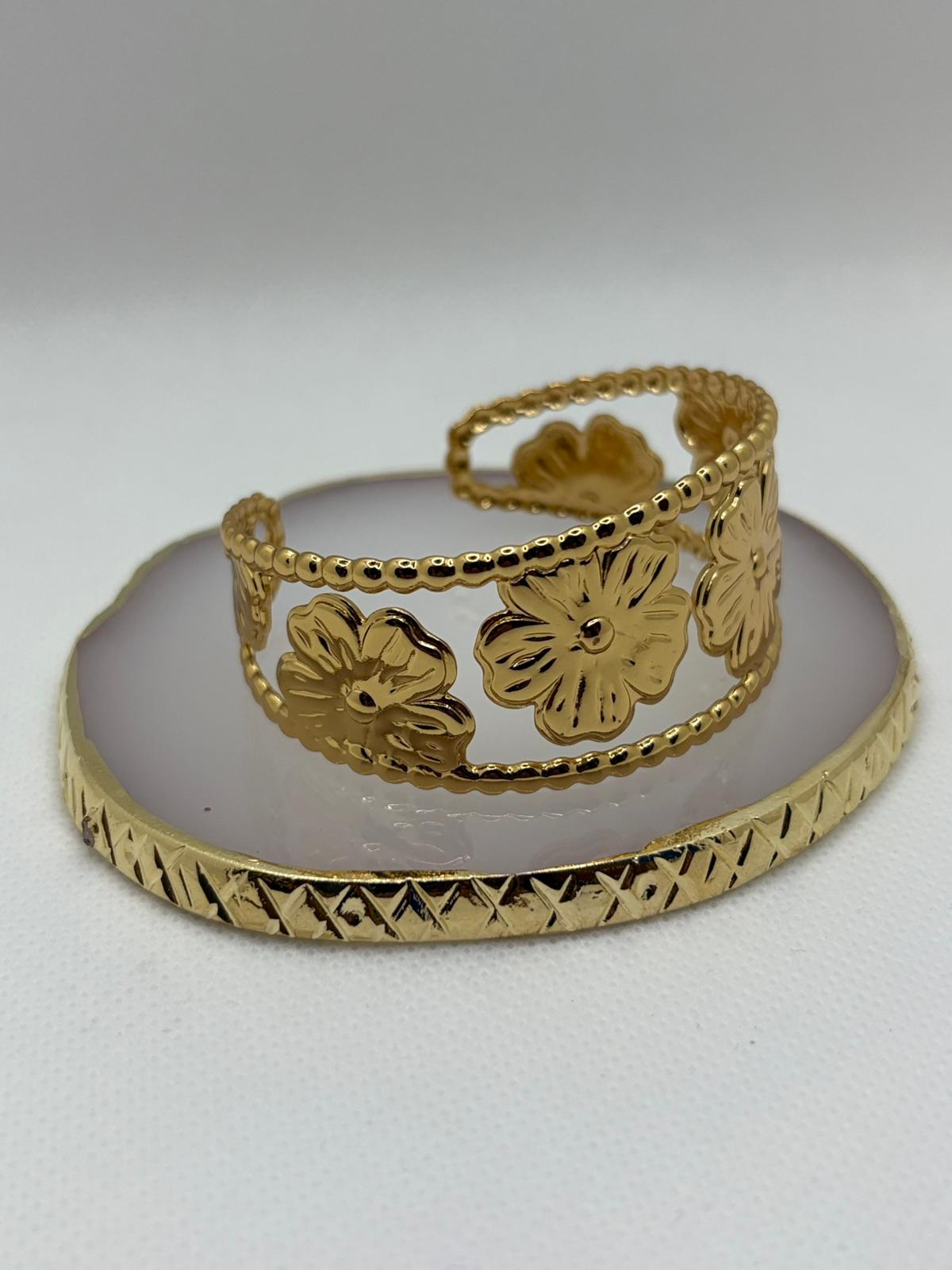 Modern Gold-Tone Floral Statement Cuff