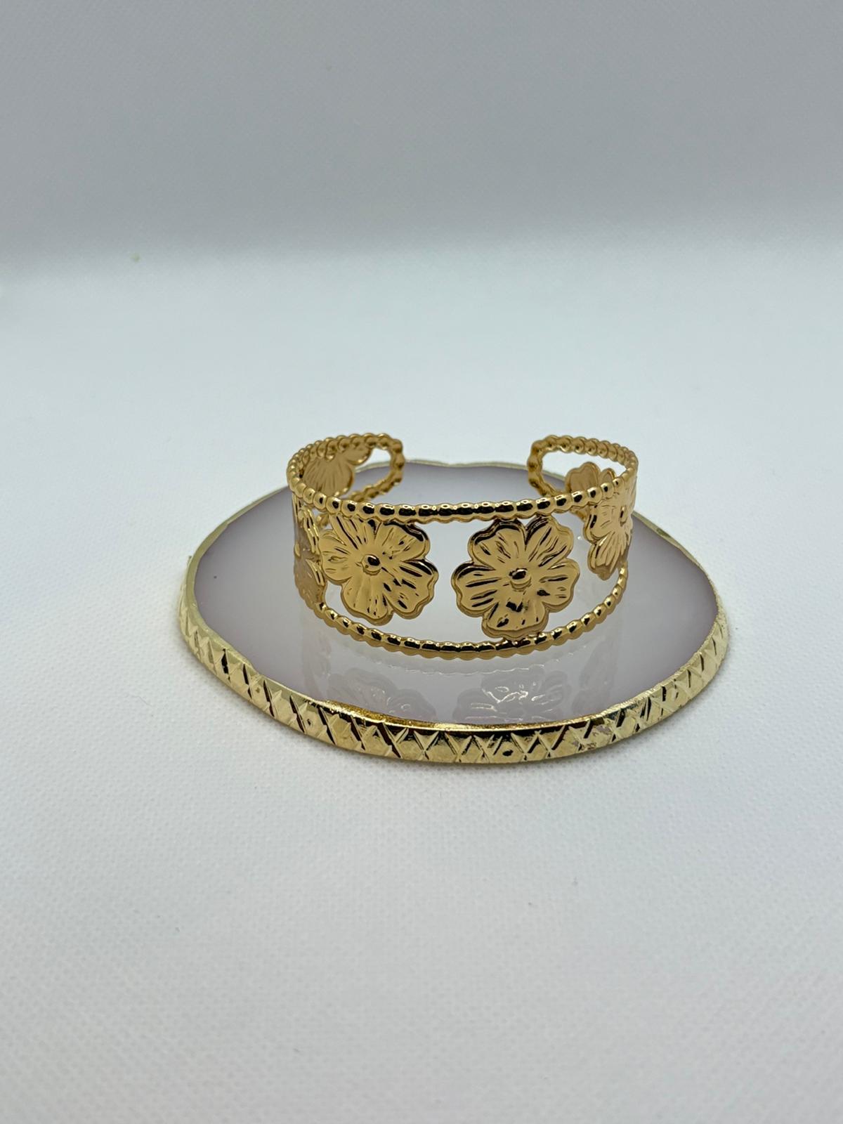 Modern Gold-Tone Floral Statement Cuff
