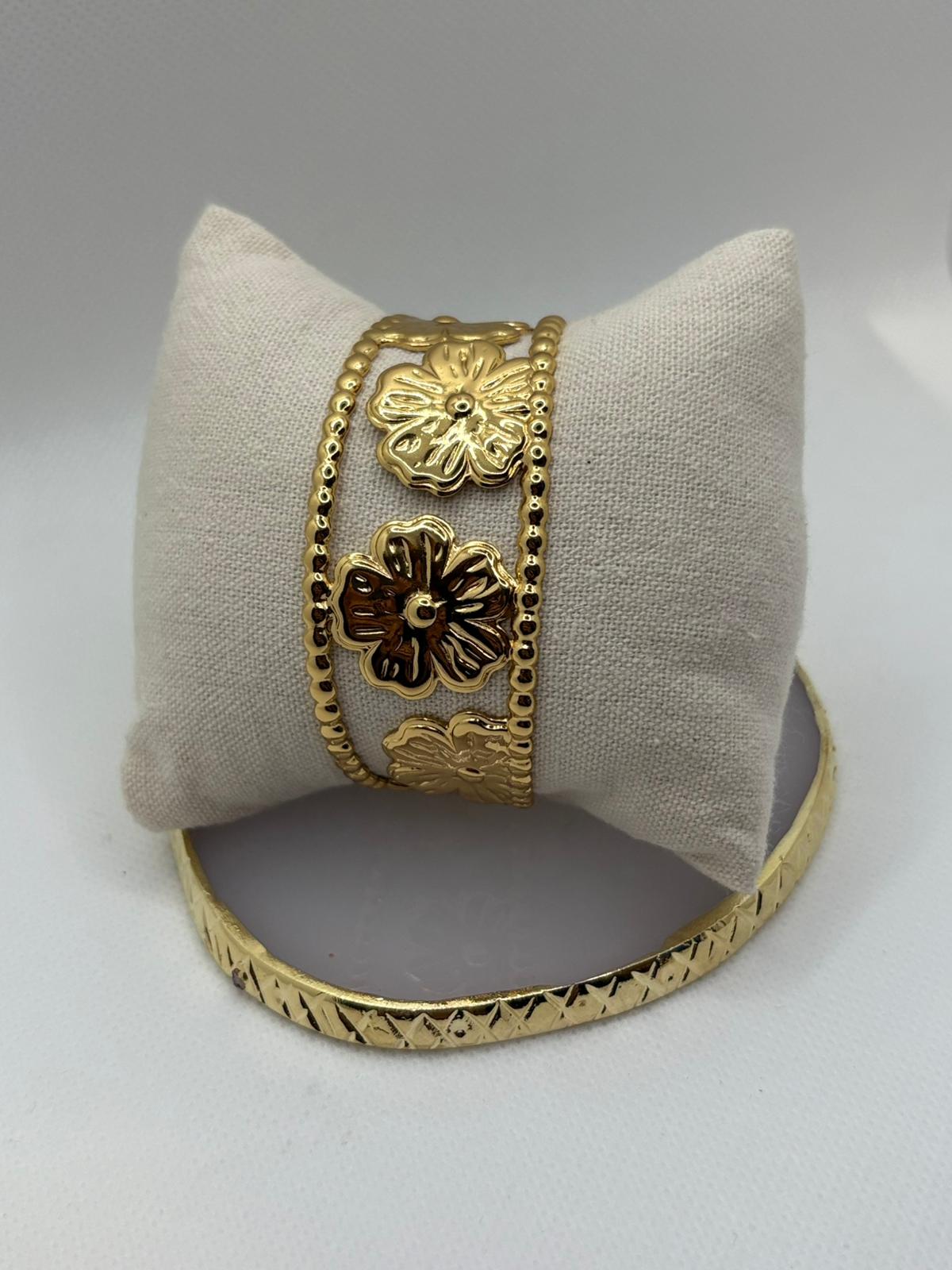 Modern Gold-Tone Floral Statement Cuff
