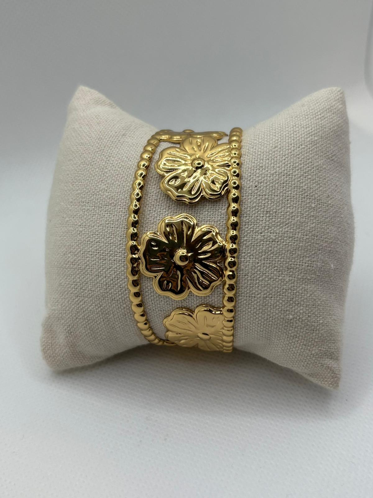 Modern Gold-Tone Floral Statement Cuff