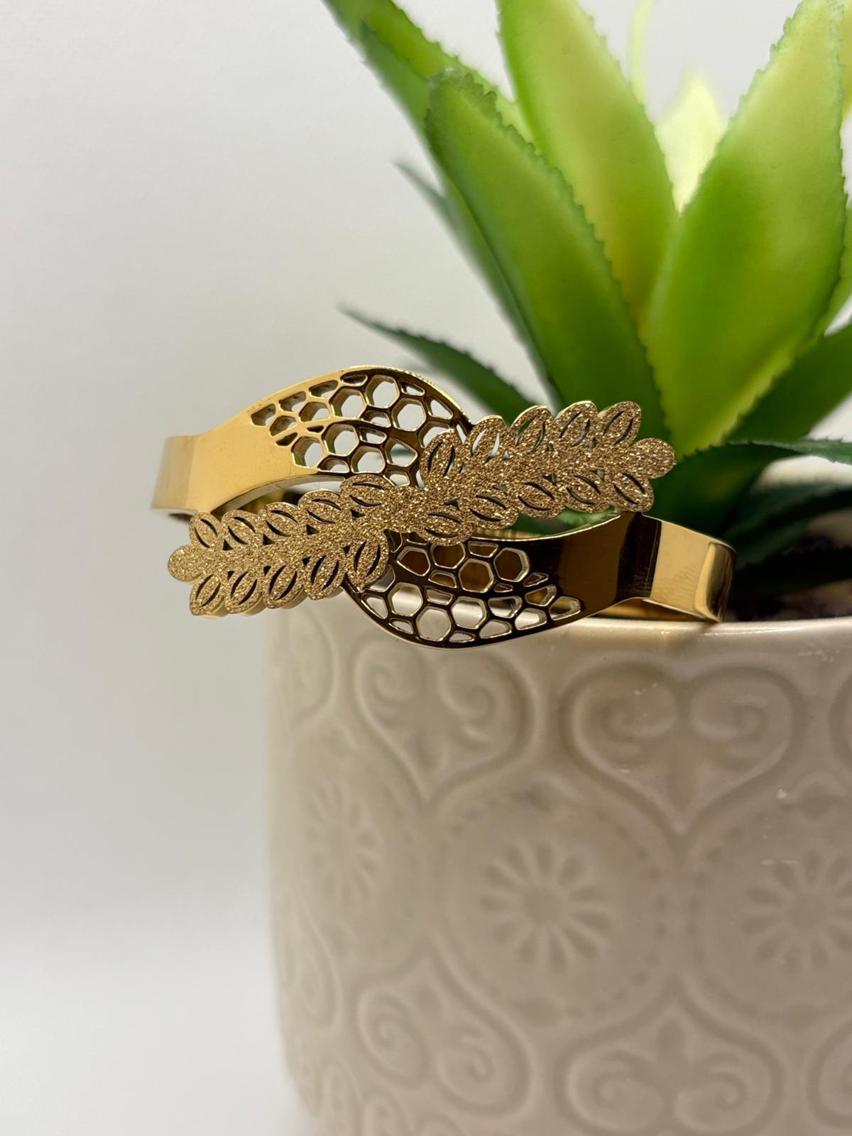 Modern Wide Open Cuff with Hollow Leaf Design