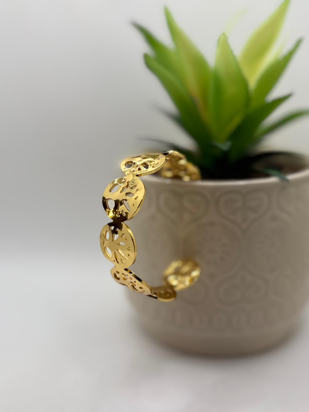Elegant Gold-Tone "Tree of Life" Open Cuff Bracelet