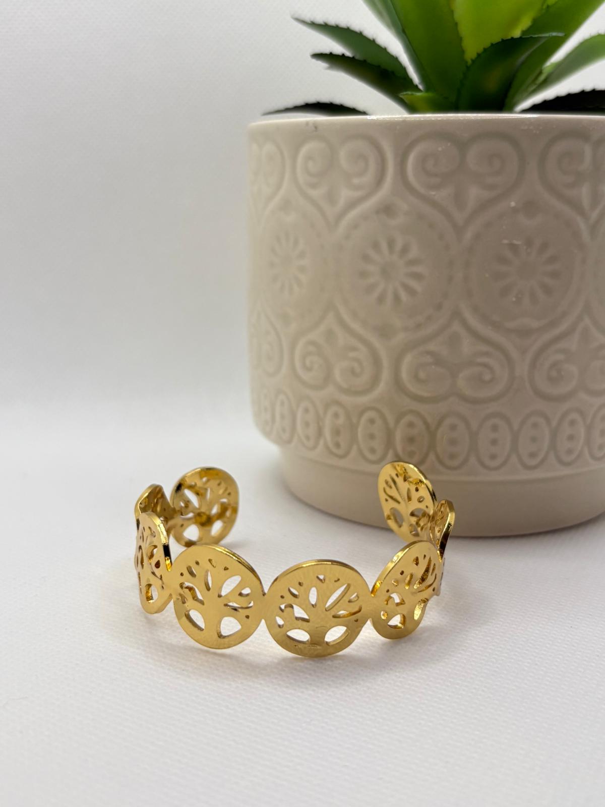 Elegant Gold-Tone "Tree of Life" Open Cuff Bracelet