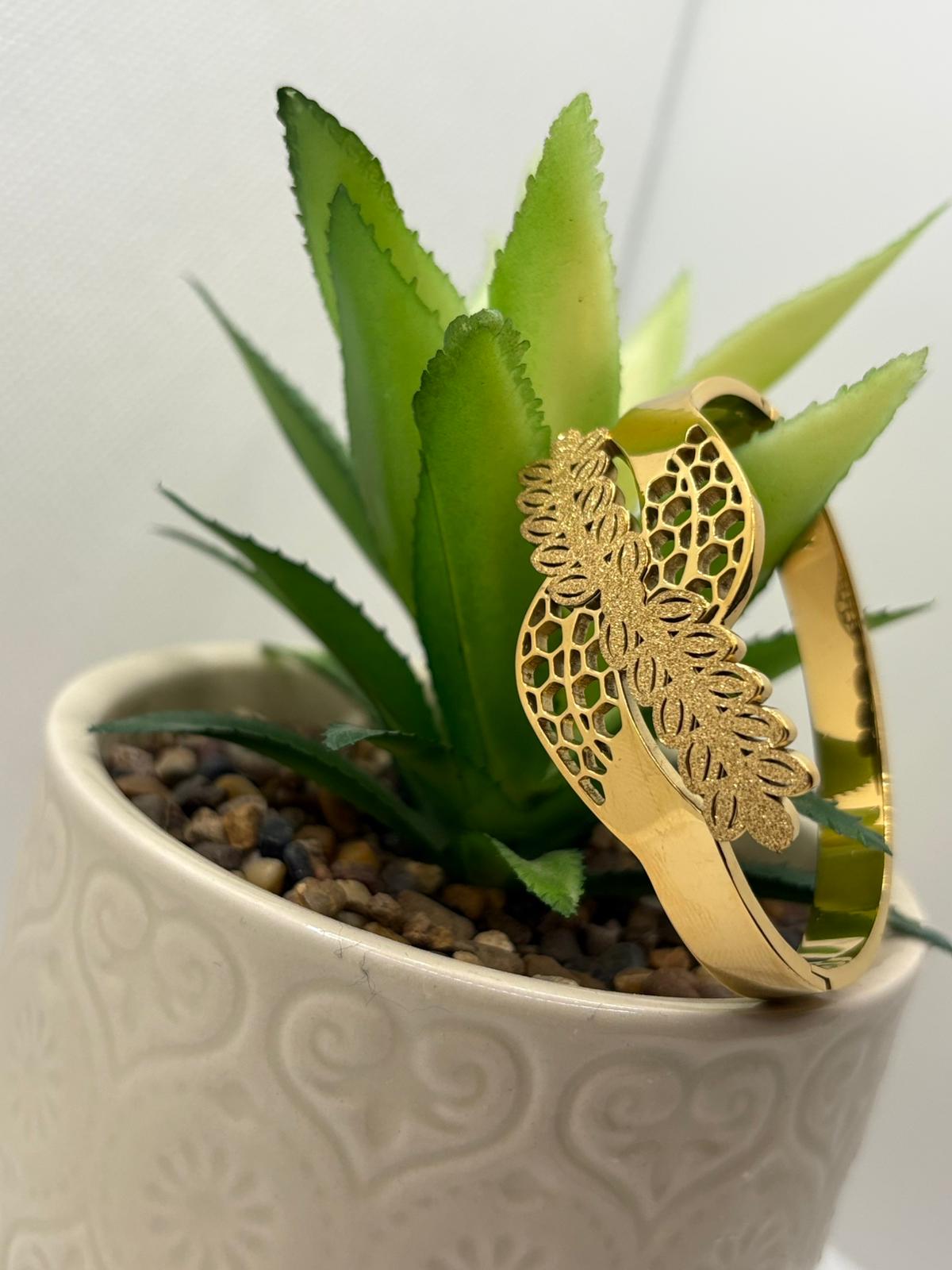 Modern Wide Open Cuff with Hollow Leaf Design
