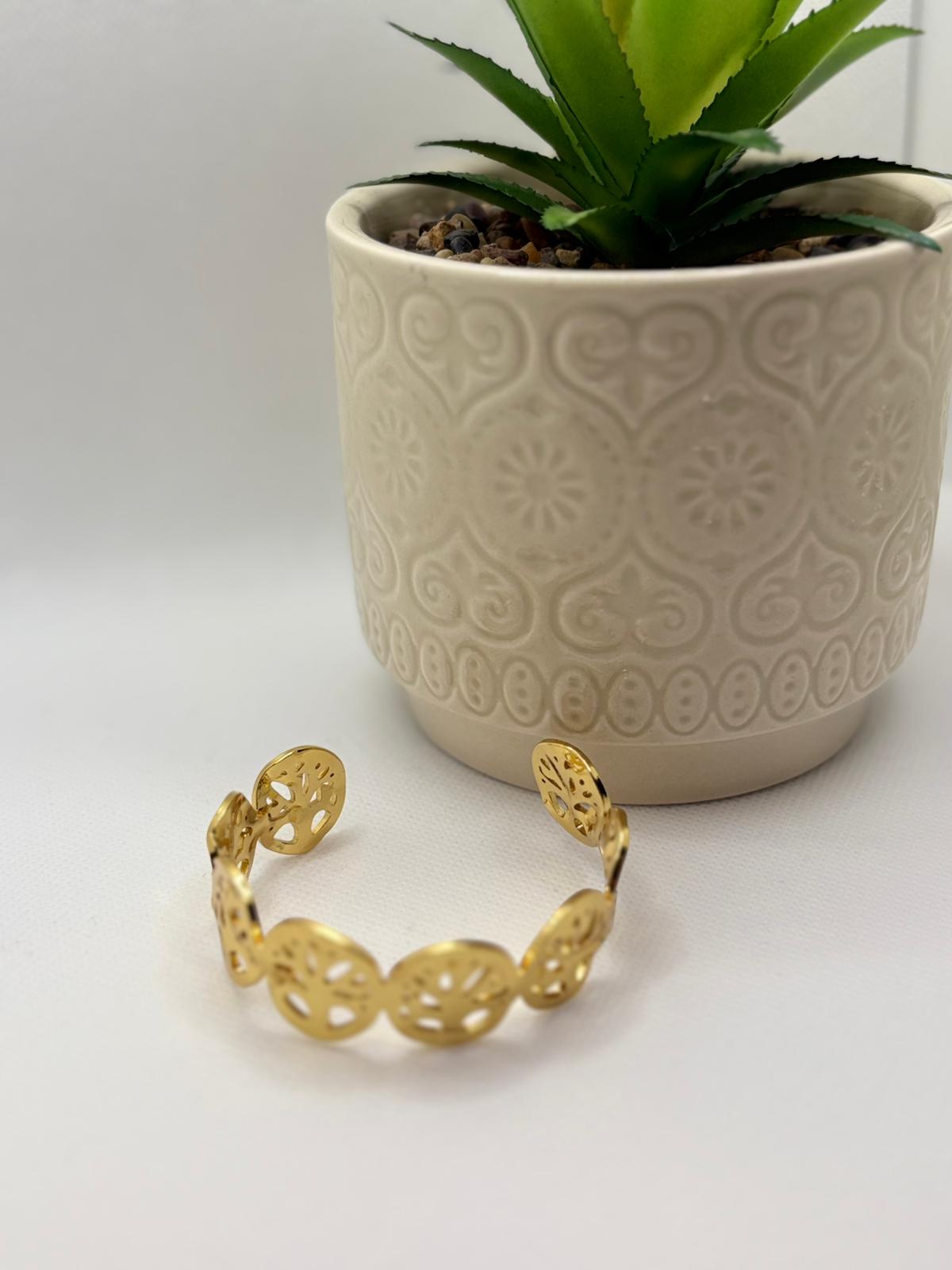 Elegant Gold-Tone "Tree of Life" Open Cuff Bracelet