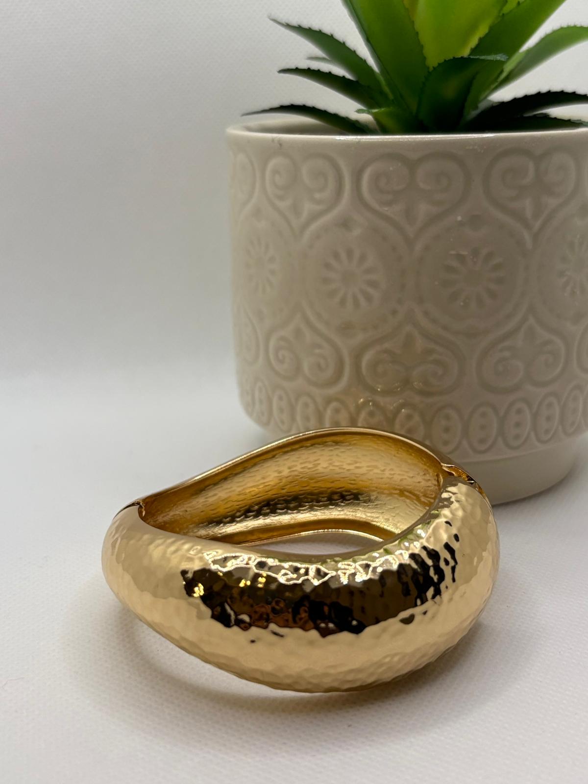 Modern Statement Domed Polished Gold Bangle