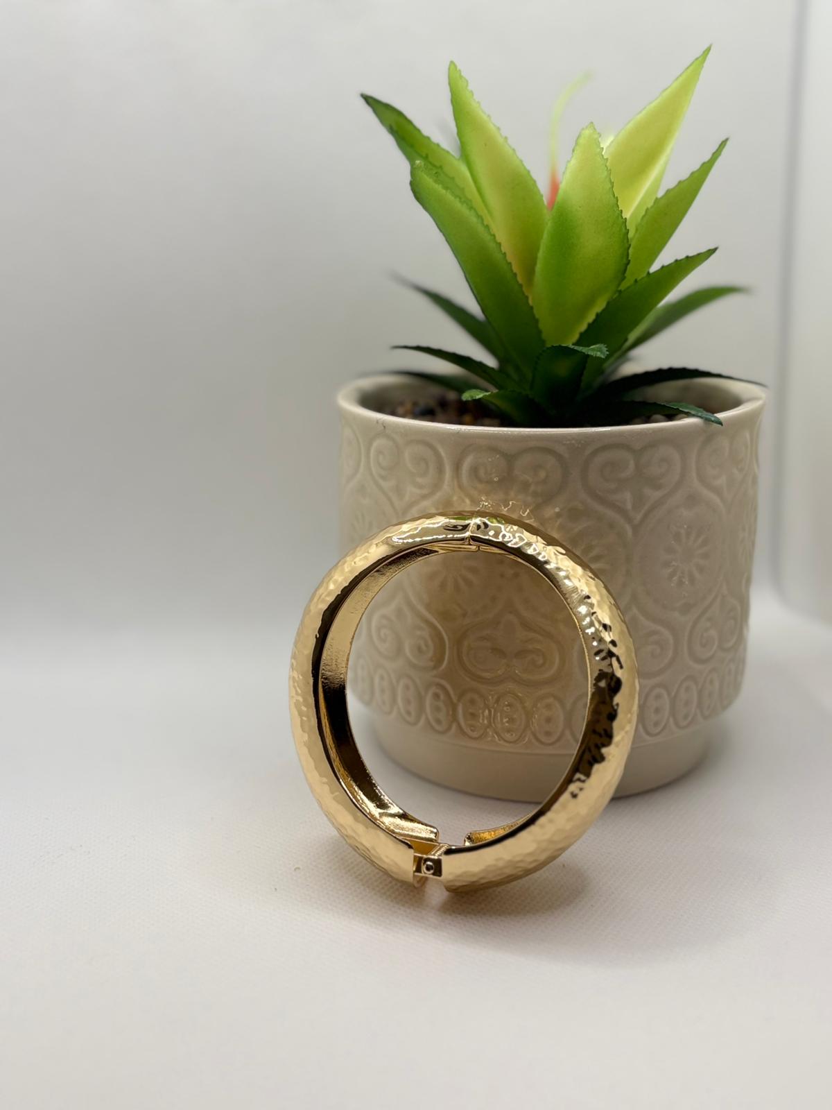 Modern Statement Domed Polished Gold Bangle