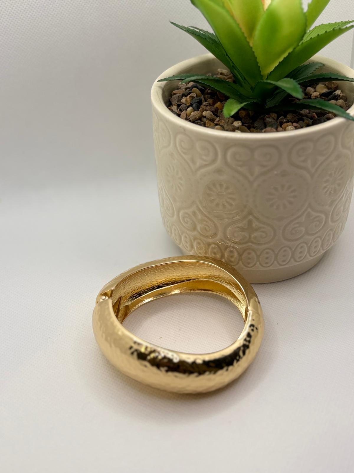 Modern Statement Domed Polished Gold Bangle