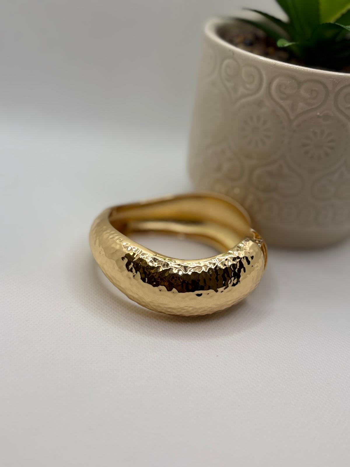 Modern Statement Domed Polished Gold Bangle