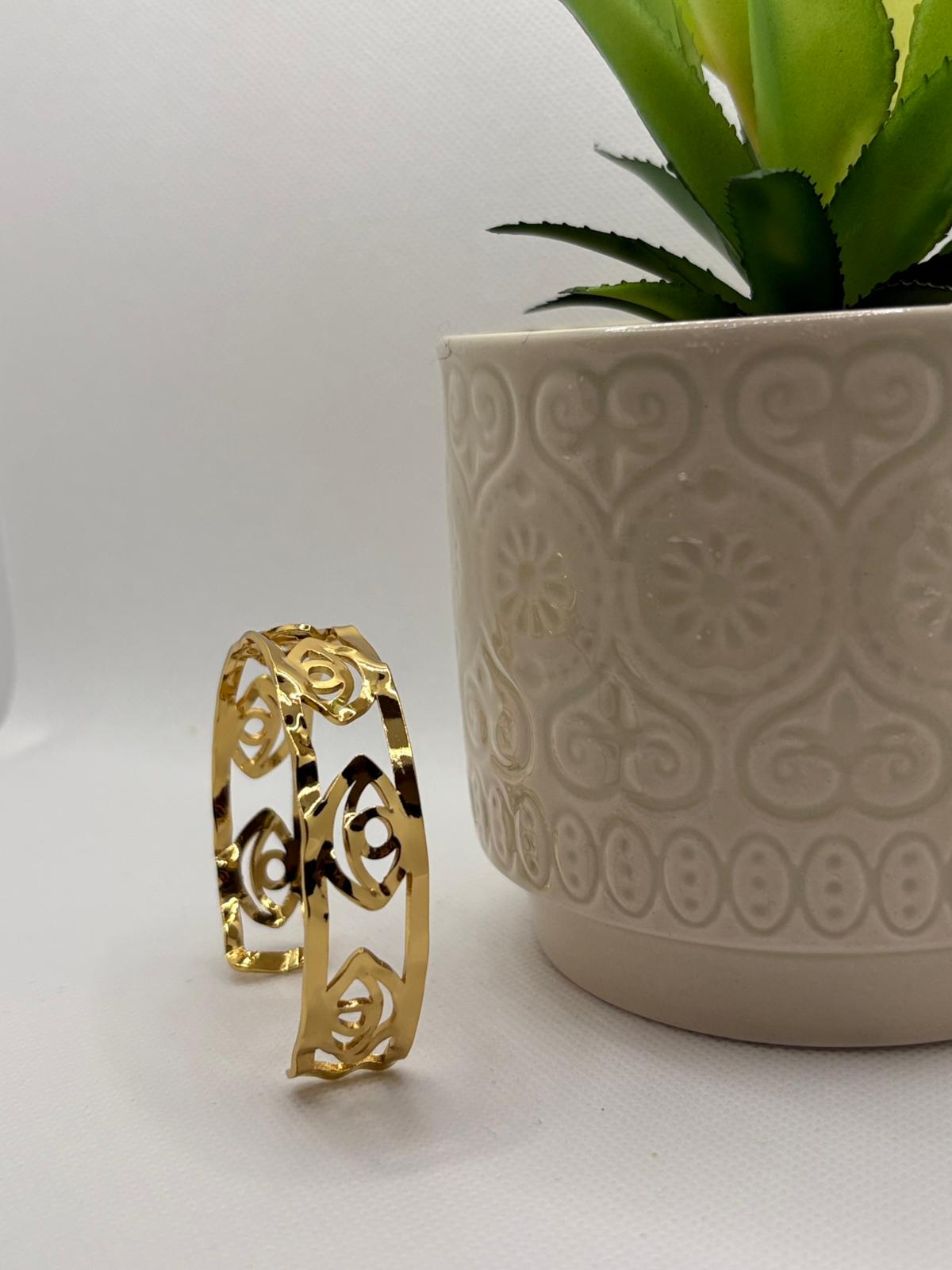 Elegant Gold-Tone "Evil-eye" Open Cuff Bracelet