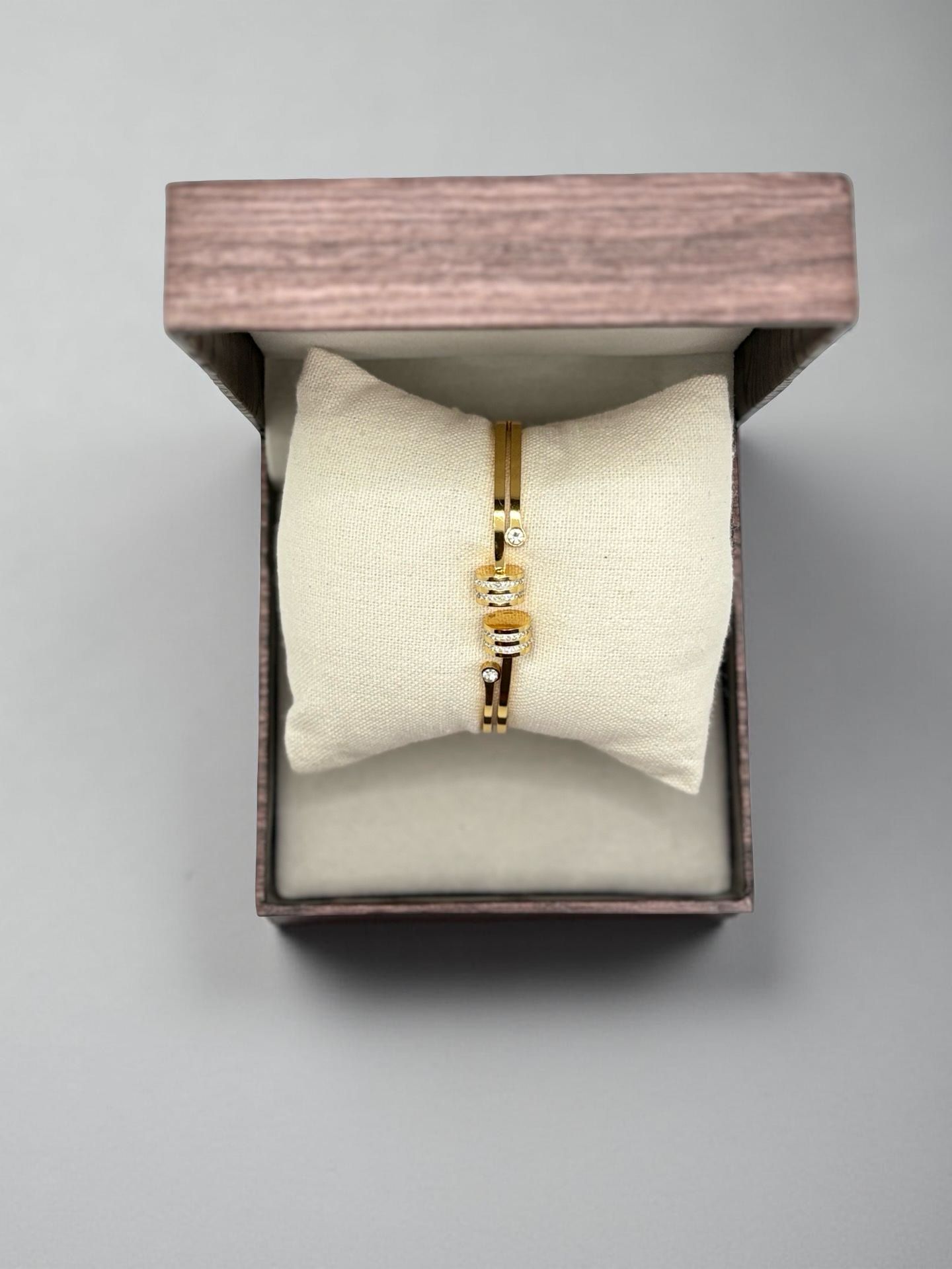 Gold Crystal Rolling Barrel Cuff Bangle