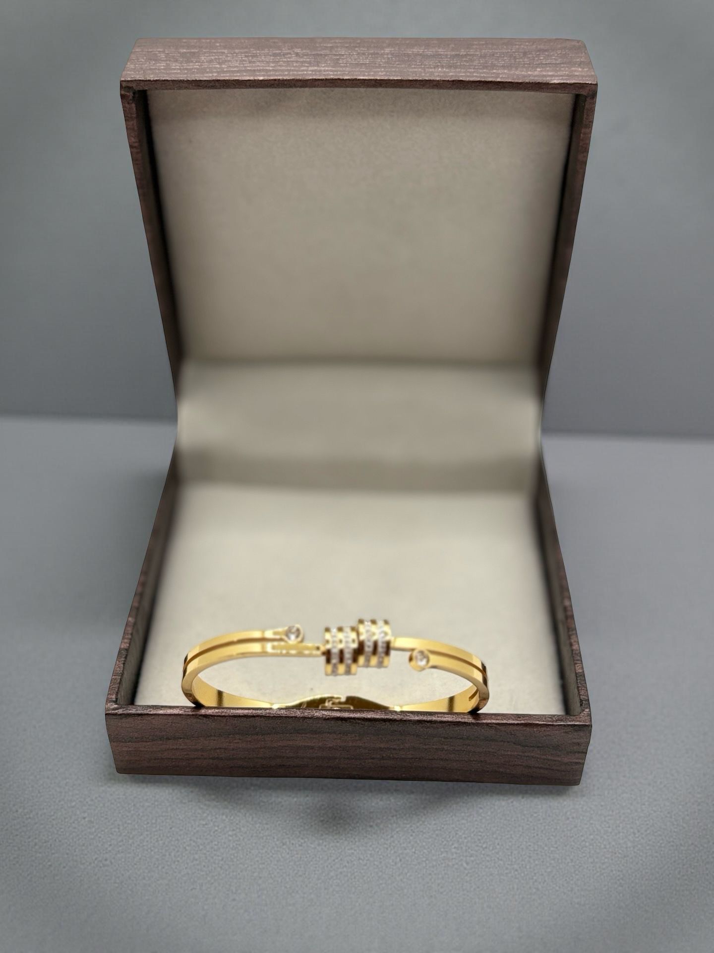 Gold Crystal Rolling Barrel Cuff Bangle