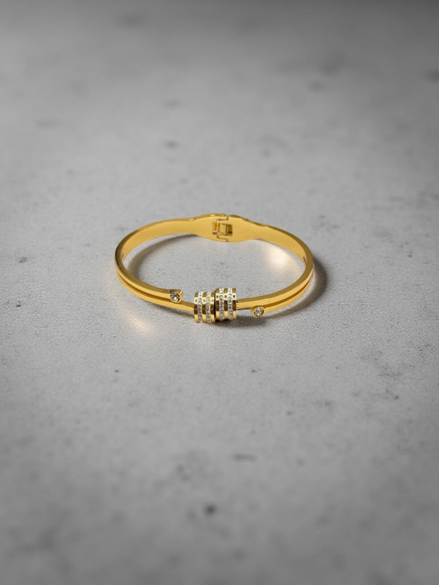 Gold Crystal Rolling Barrel Cuff Bangle