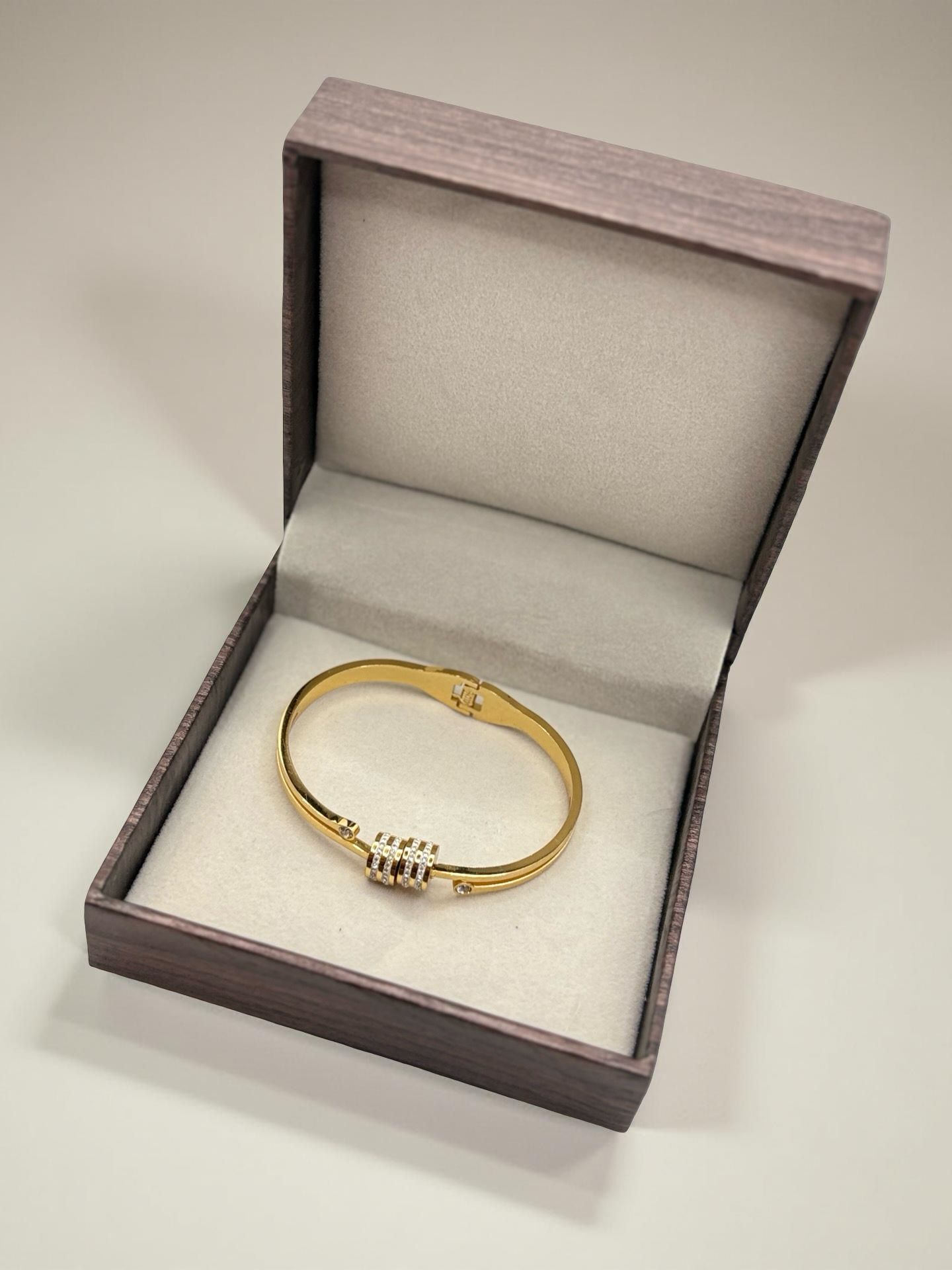 Gold Crystal Rolling Barrel Cuff Bangle