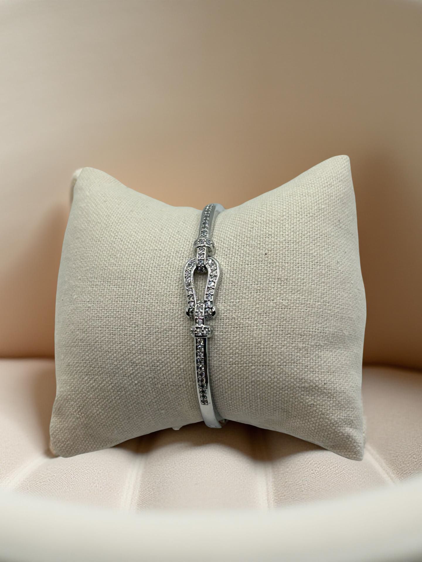 Silver Crystal Love Knot Bangle Bracelet