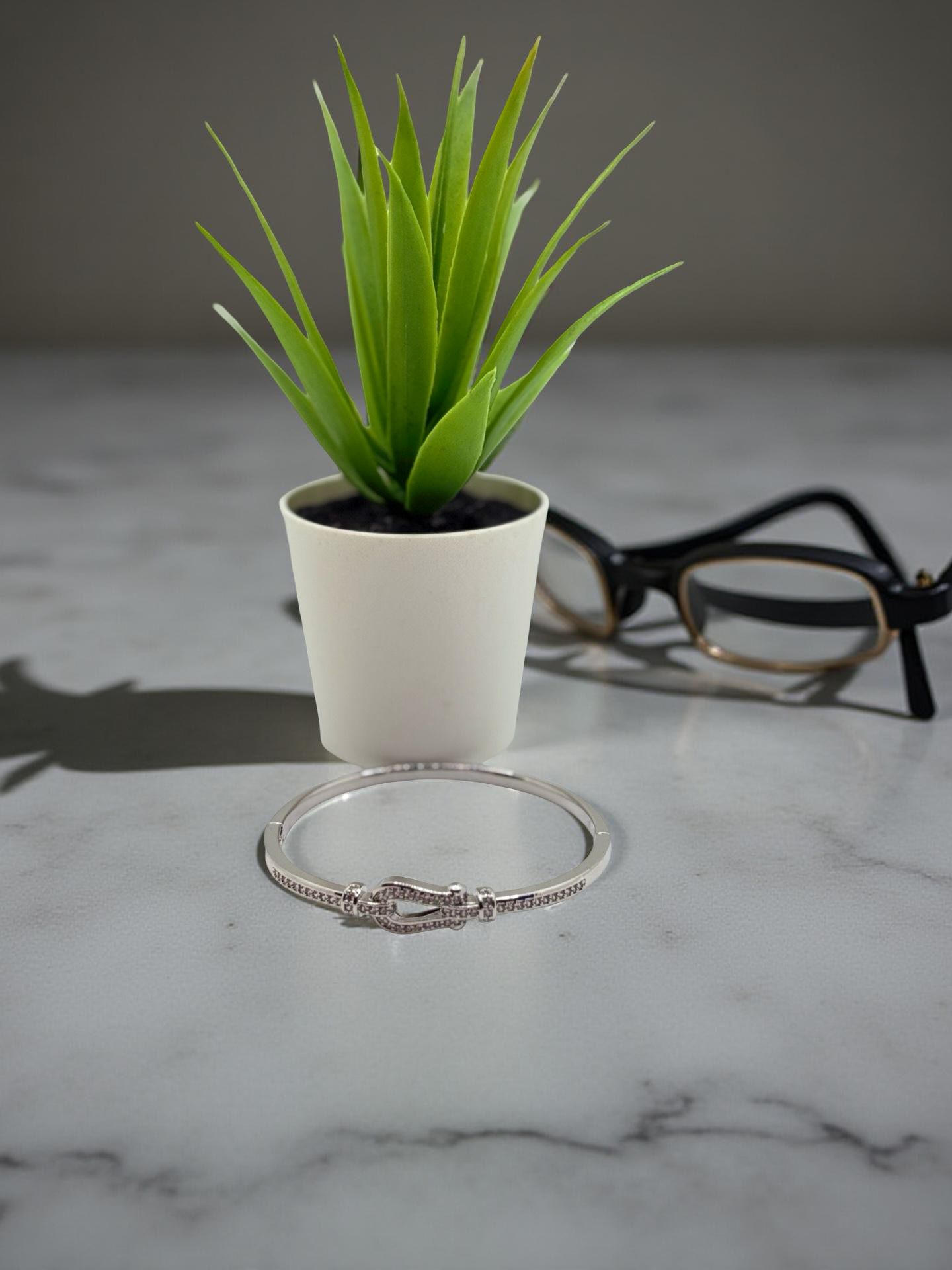 Silver Crystal Love Knot Bangle Bracelet