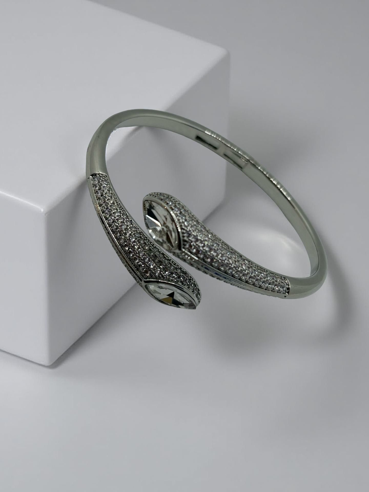 Modern Pave & Baguette Crystal Open Cuff