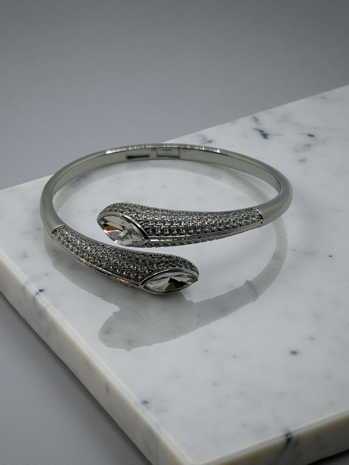 Modern Pave & Baguette Crystal Open Cuff