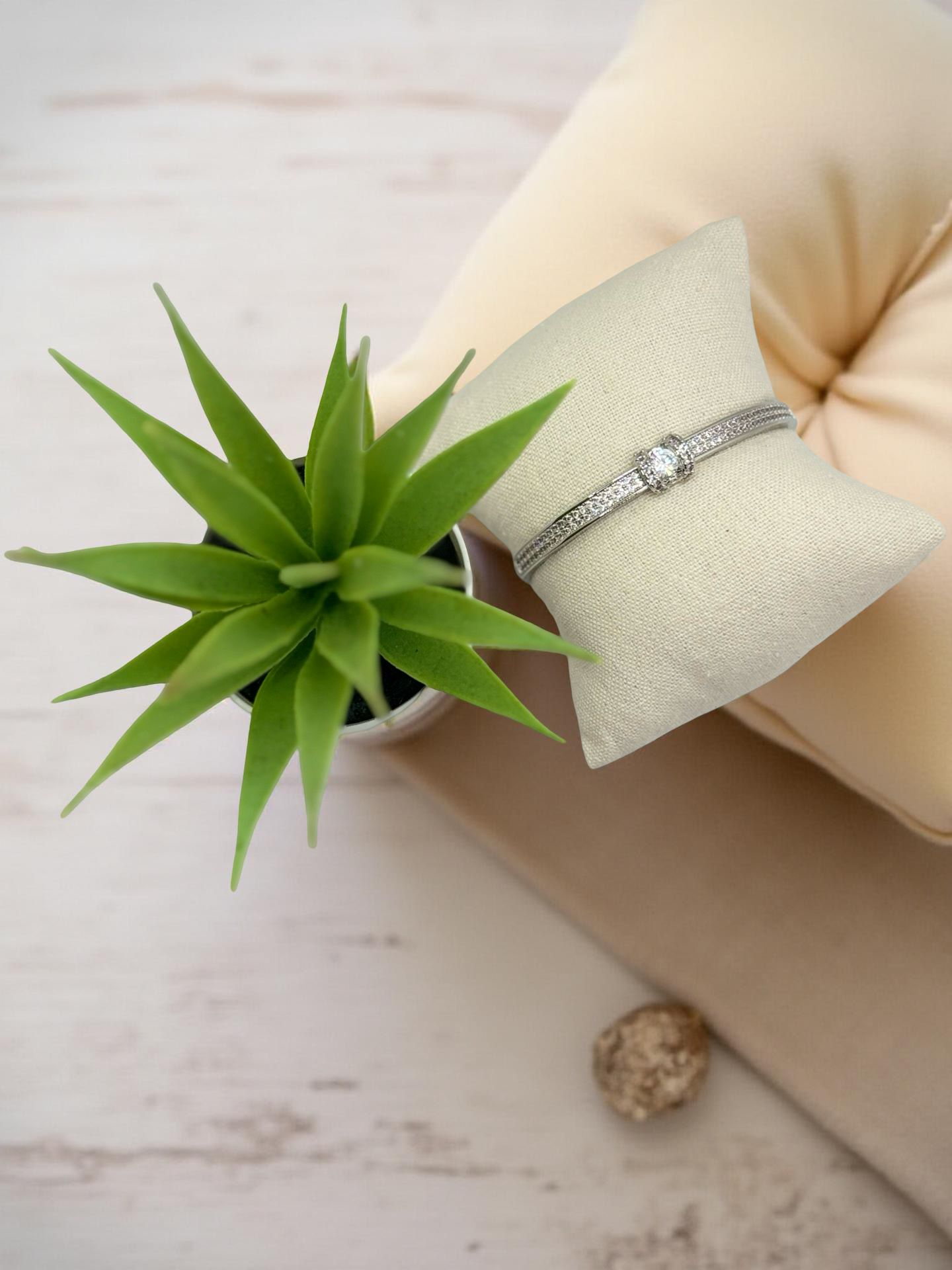 Glamorous Silver-Tone Statement Cuff with Center Stone