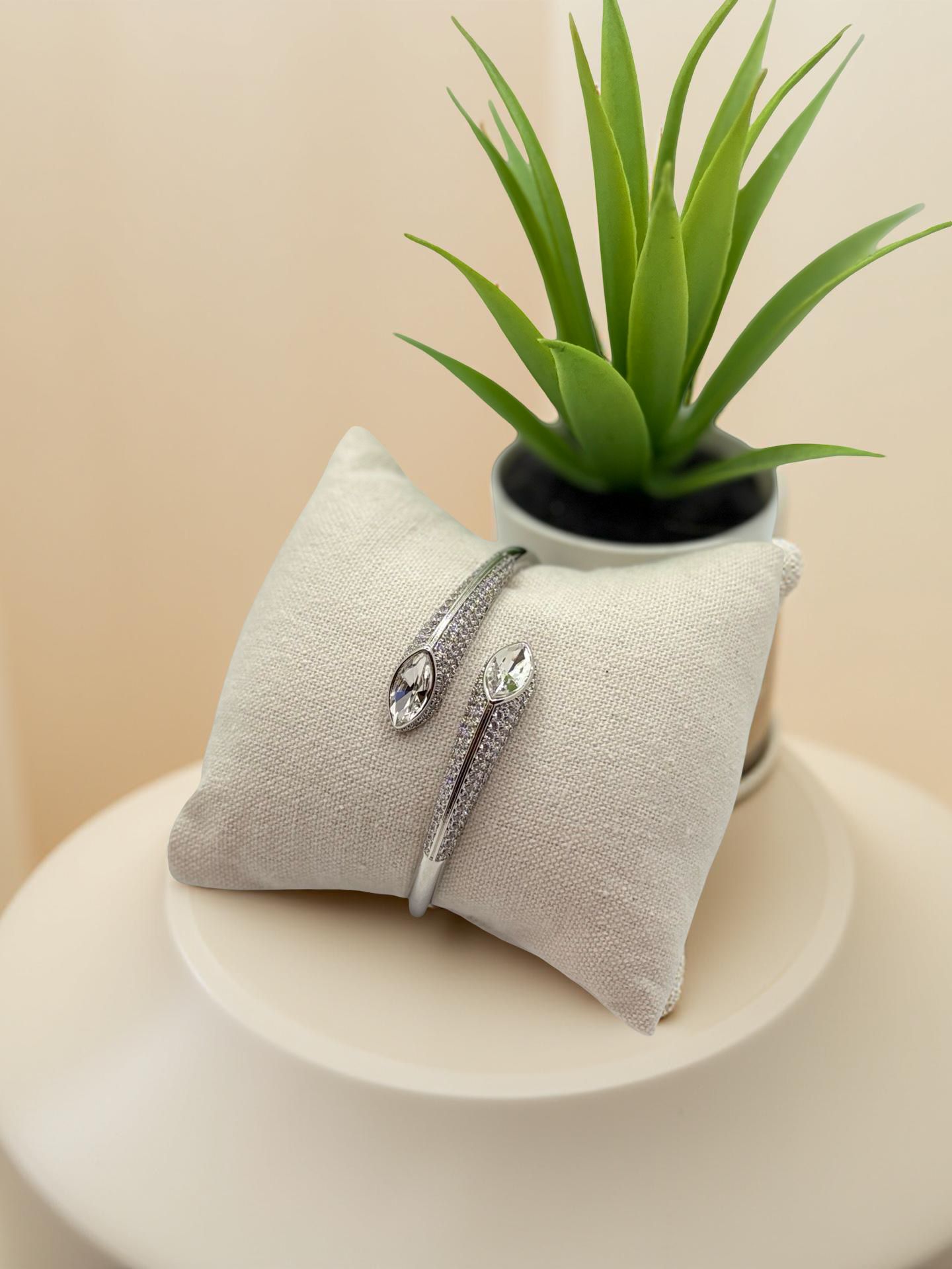 Modern Pave & Baguette Crystal Open Cuff