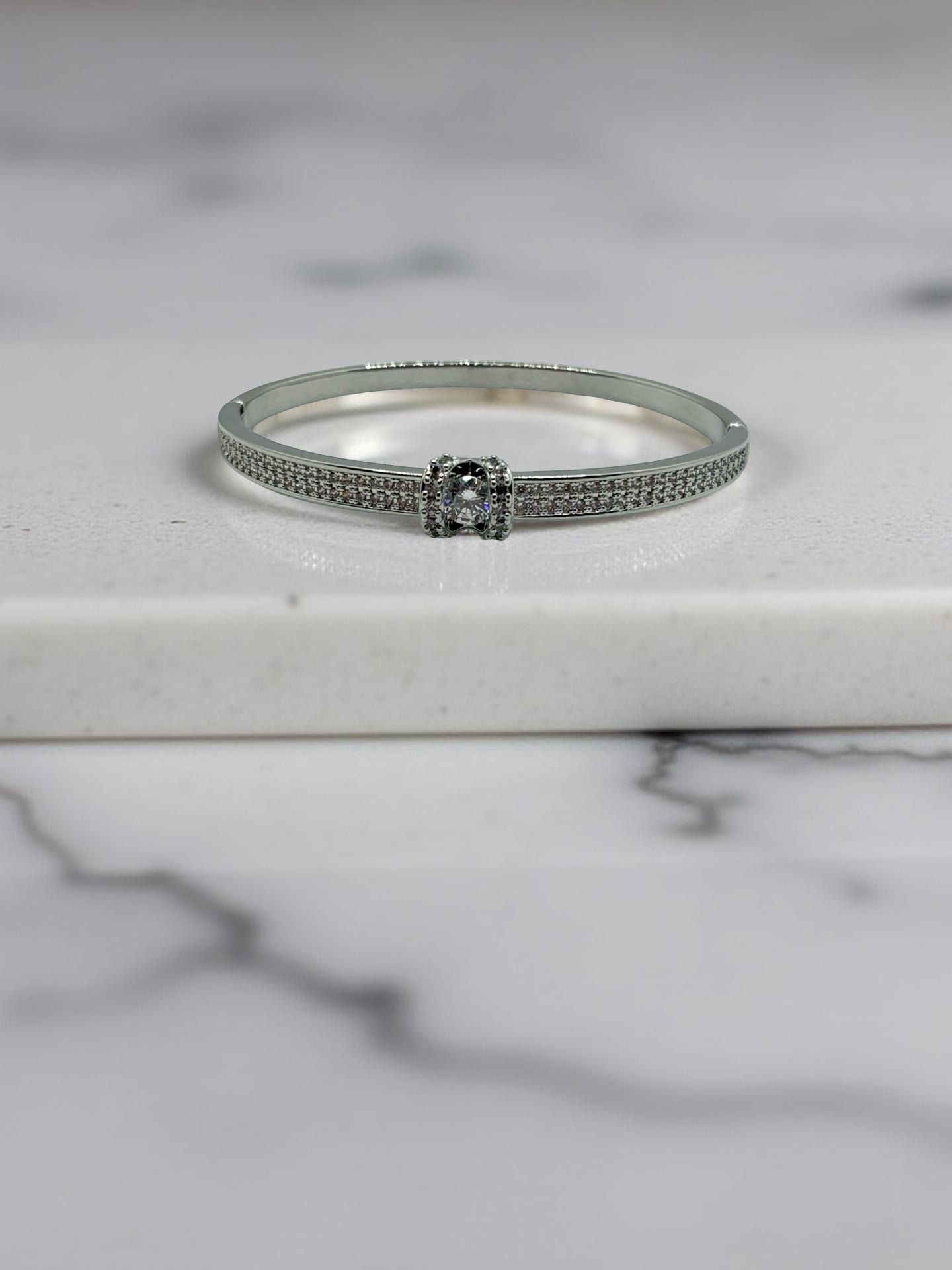 Glamorous Silver-Tone Statement Cuff with Center Stone