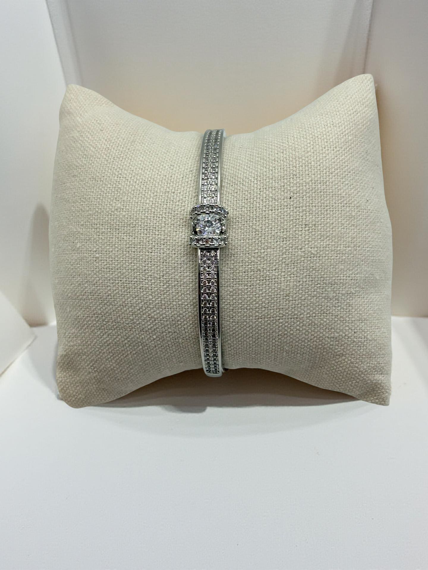 Glamorous Silver-Tone Statement Cuff with Center Stone