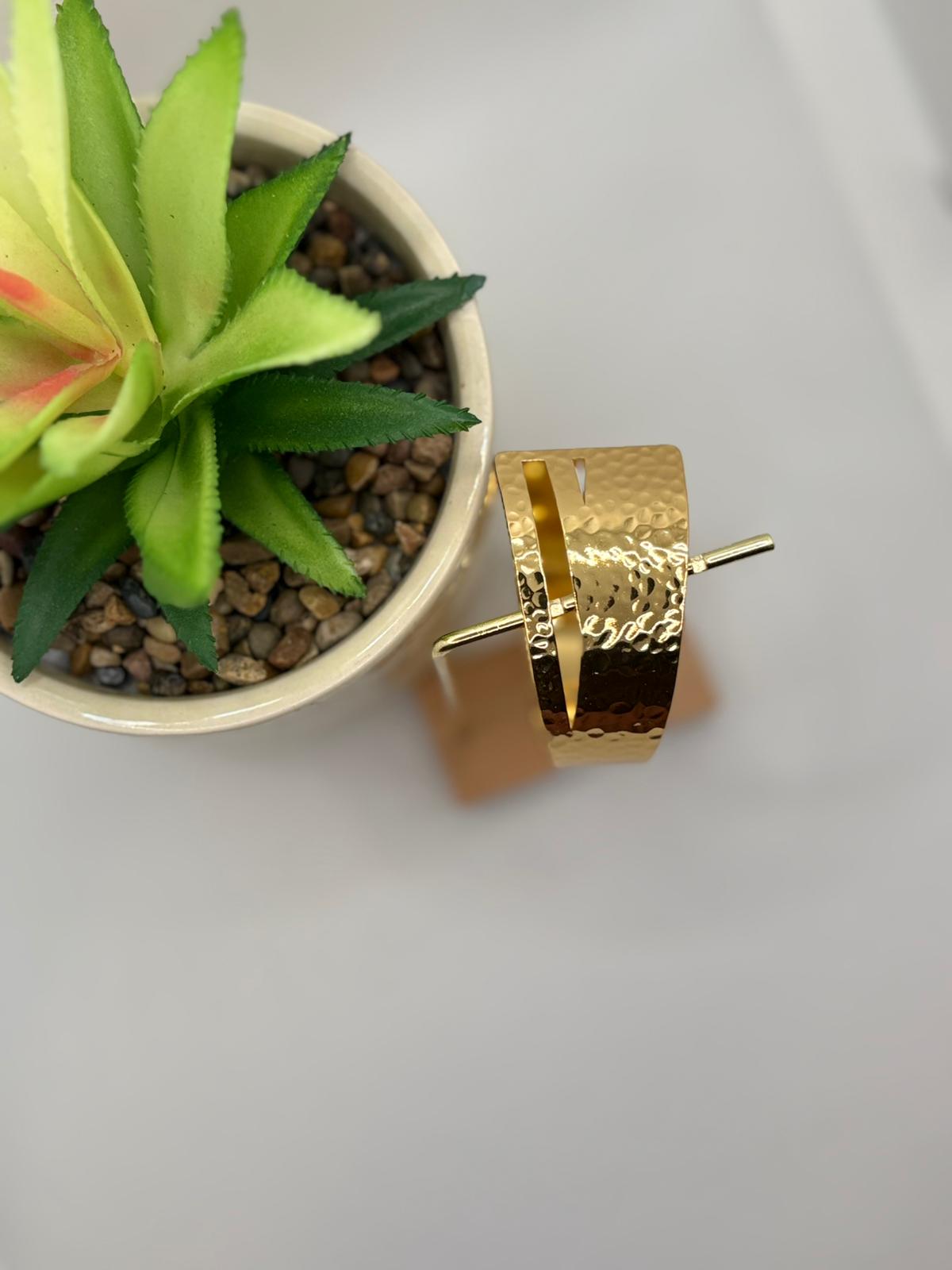 Wide Gold Hammered Open Cuff Bangle