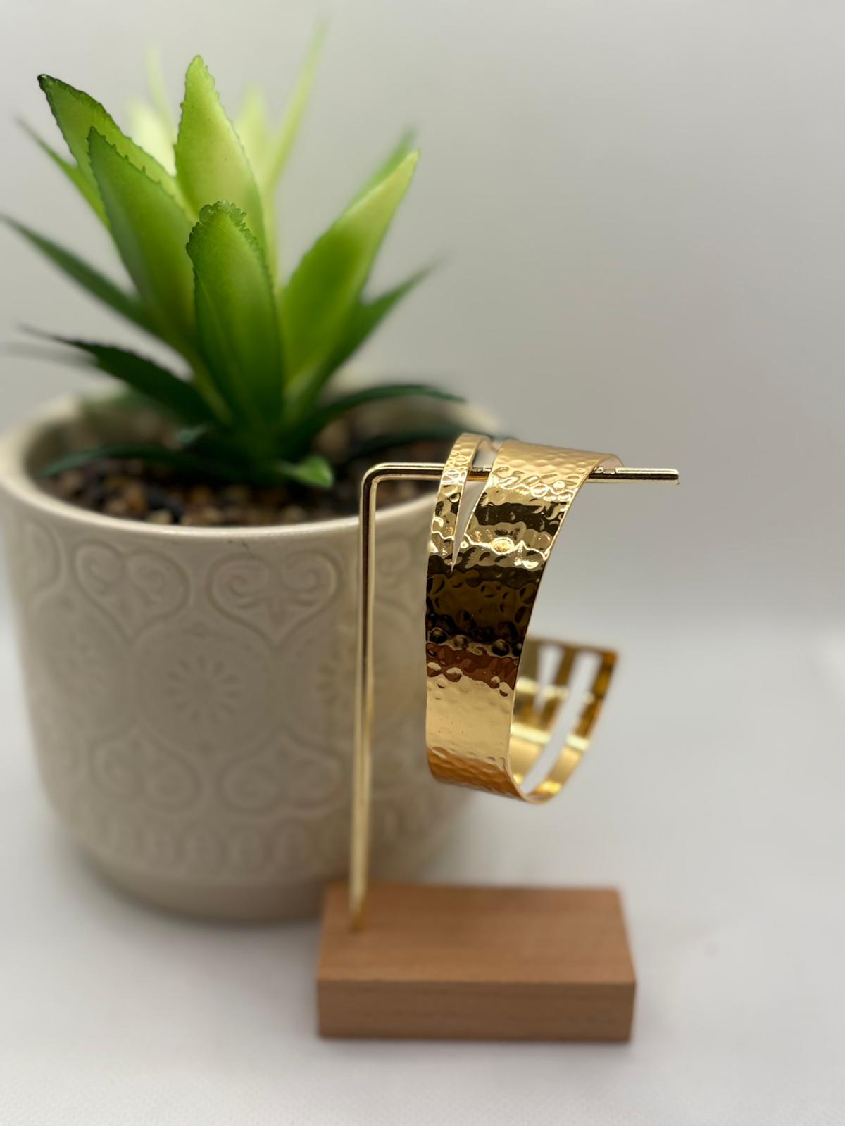 Wide Gold Hammered Open Cuff Bangle