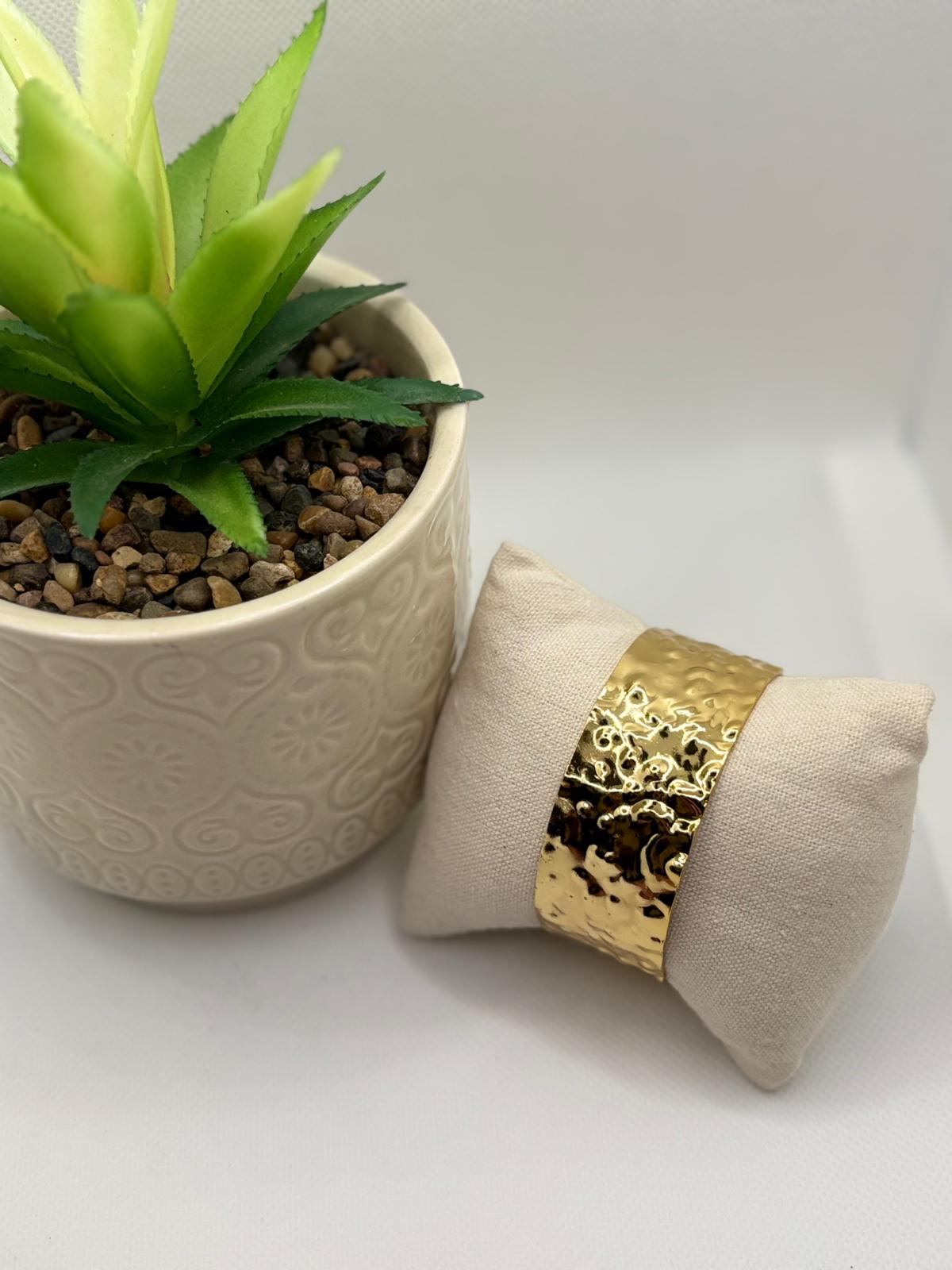 Bold Gold Hammered Open Cuff Bangle Bracelet