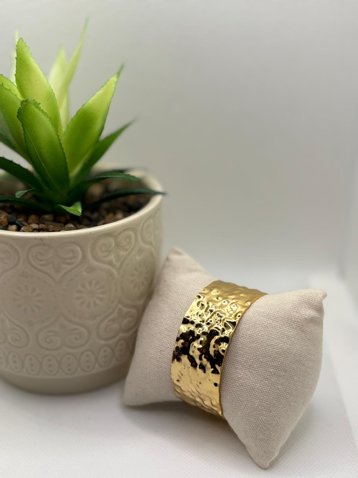 Bold Gold Hammered Open Cuff Bangle Bracelet