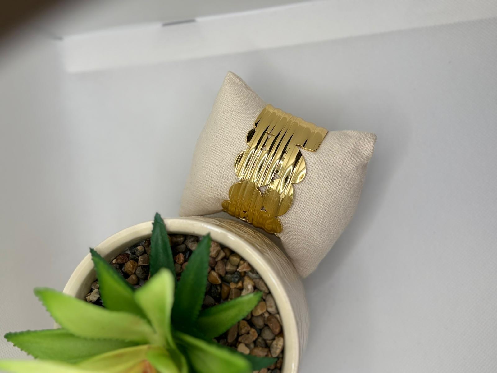 Wide Sculptural Wave Gold Cuff Bracelet