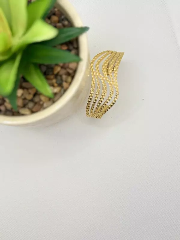Sculptural Gold Layered Leaf Cuff Bangle