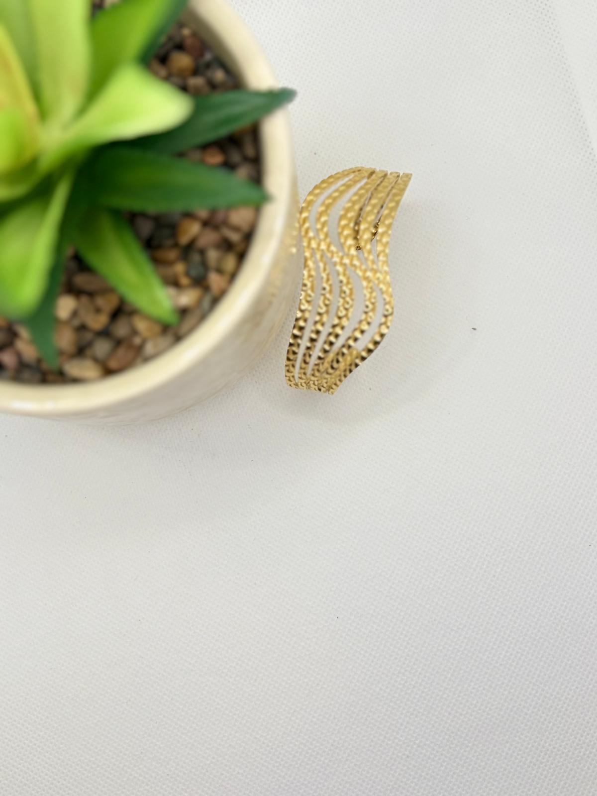 Sculptural Gold Layered Leaf Cuff Bangle