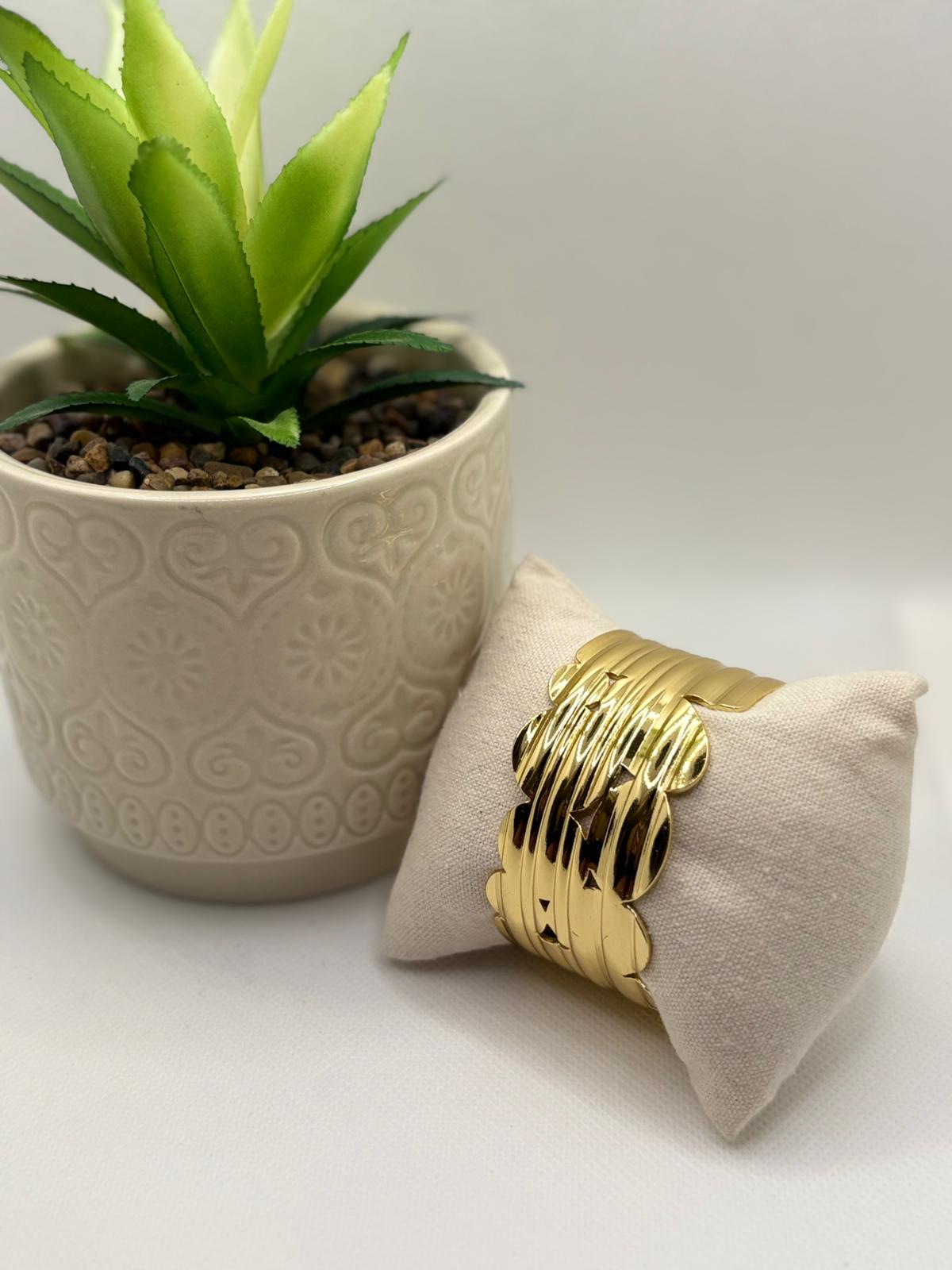 Wide Sculptural Wave Gold Cuff Bracelet