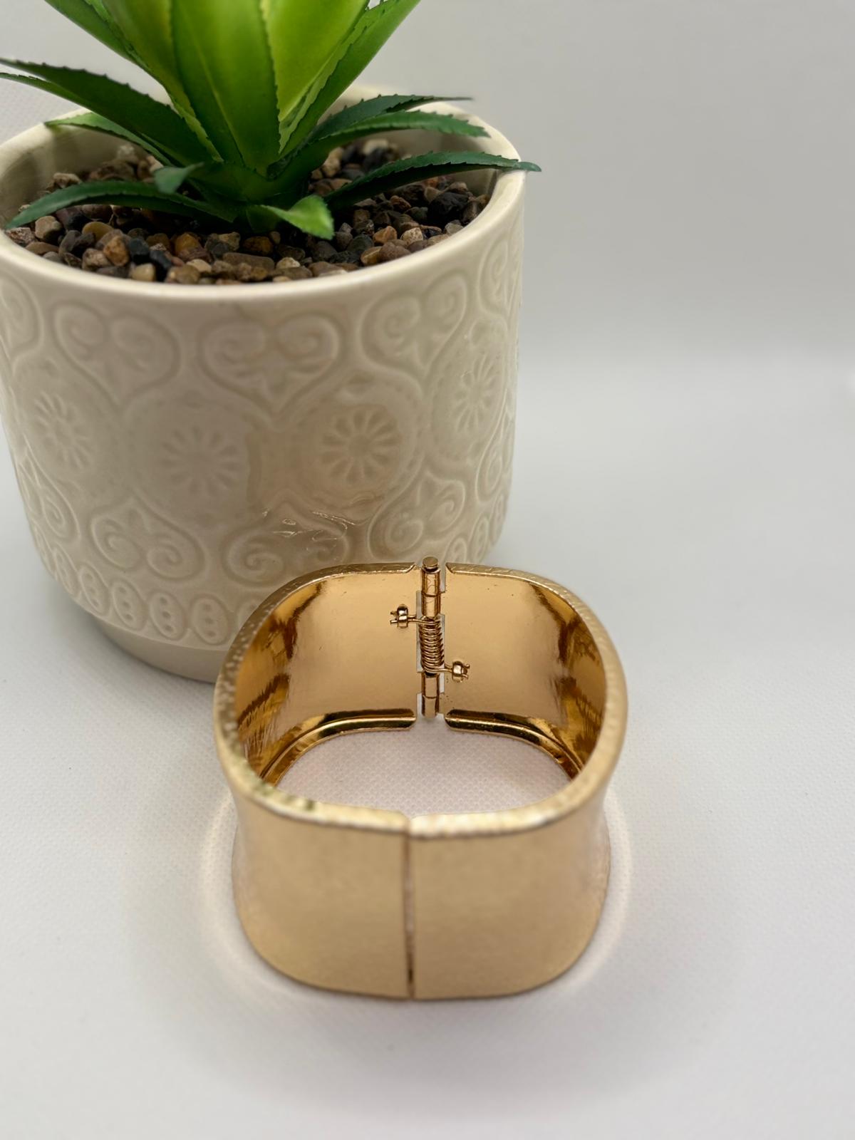 Wide Textured Hinged Bangle Bracelet