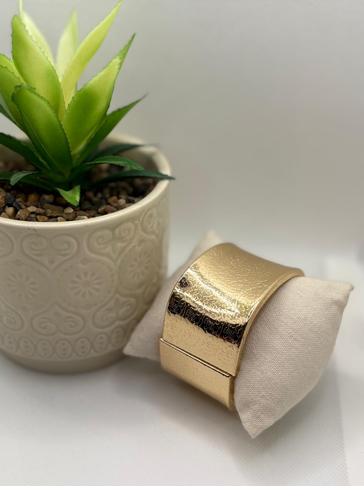 Wide Textured Hinged Bangle Bracelet