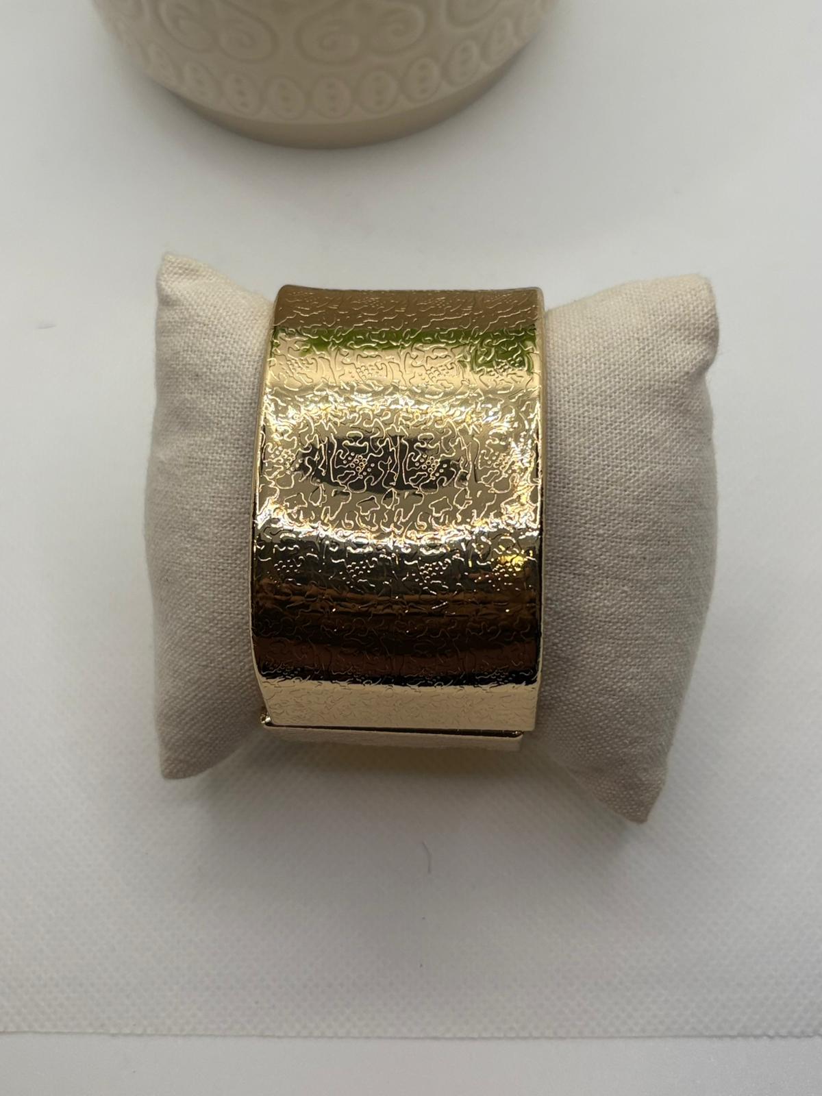 Wide Textured Hinged Bangle Bracelet