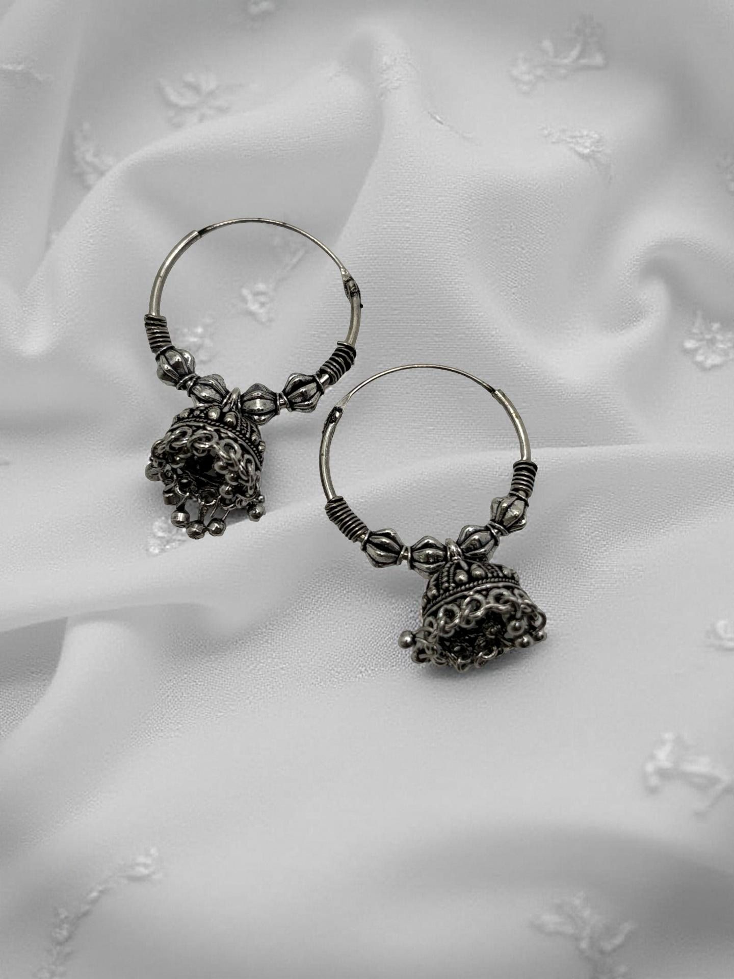 Medium size Oxidised Jumkha Hoops