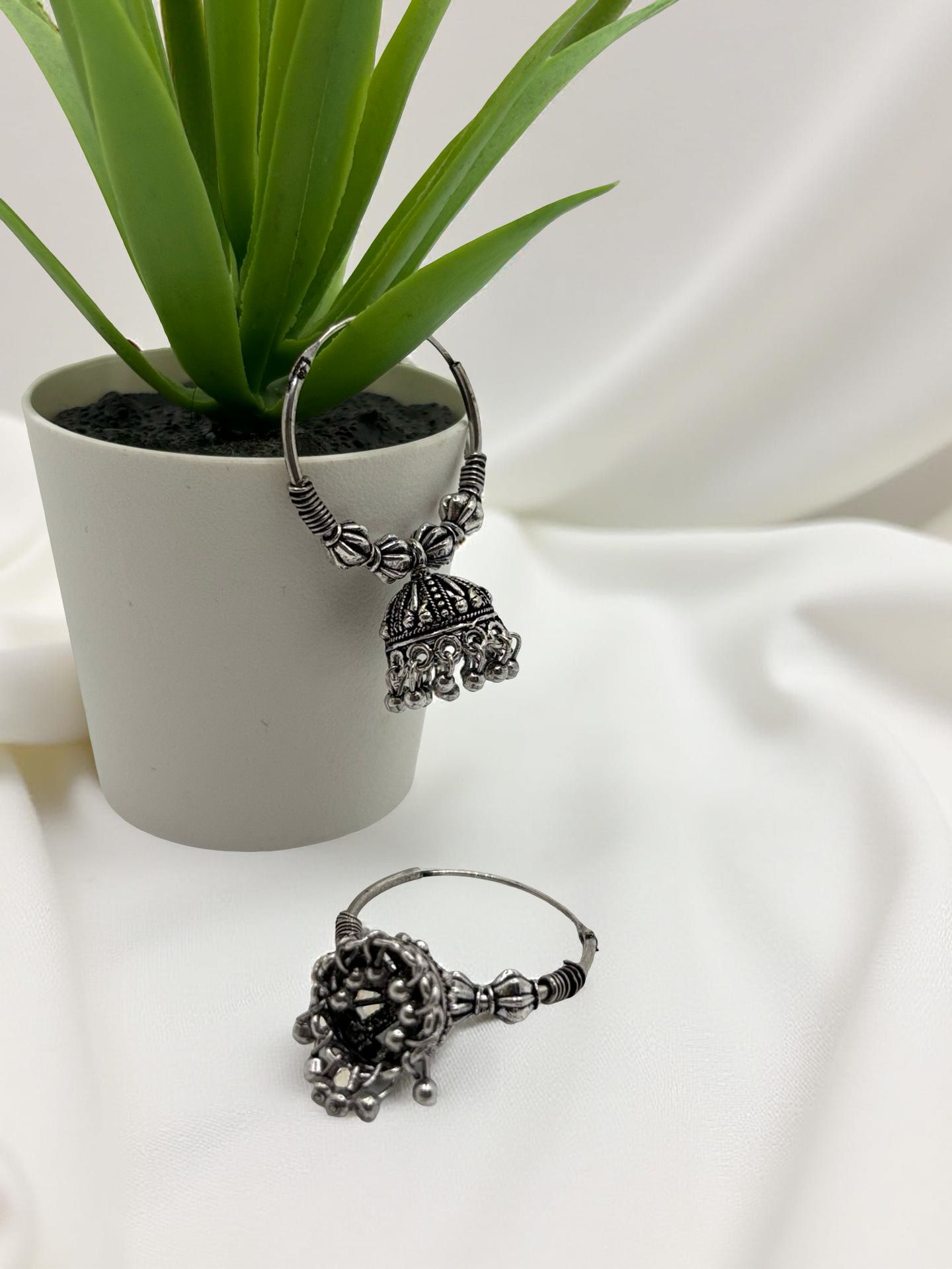 Medium size Oxidised Jumkha Hoops