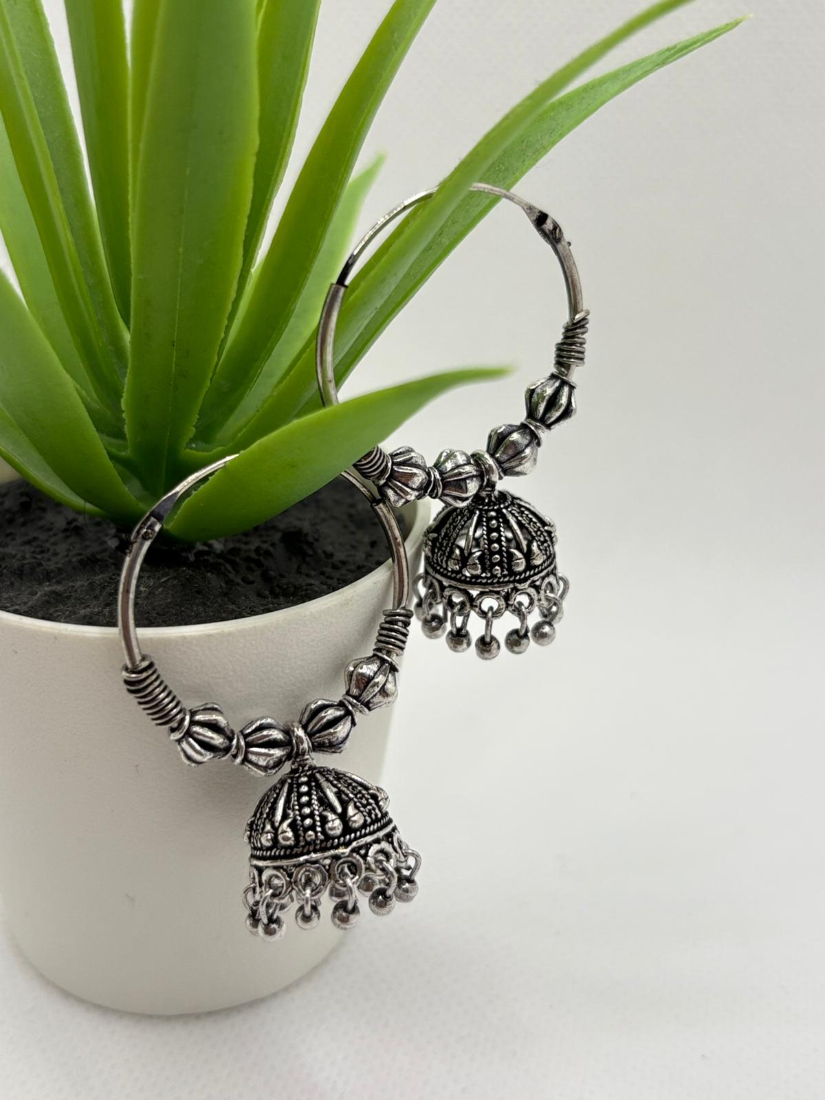 Medium size Oxidised Jumkha Hoops