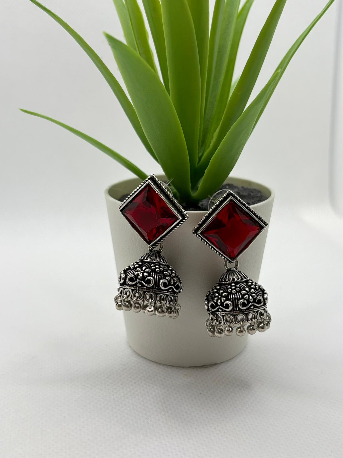 Oxidised Silver Jumkha with Crystal Stud