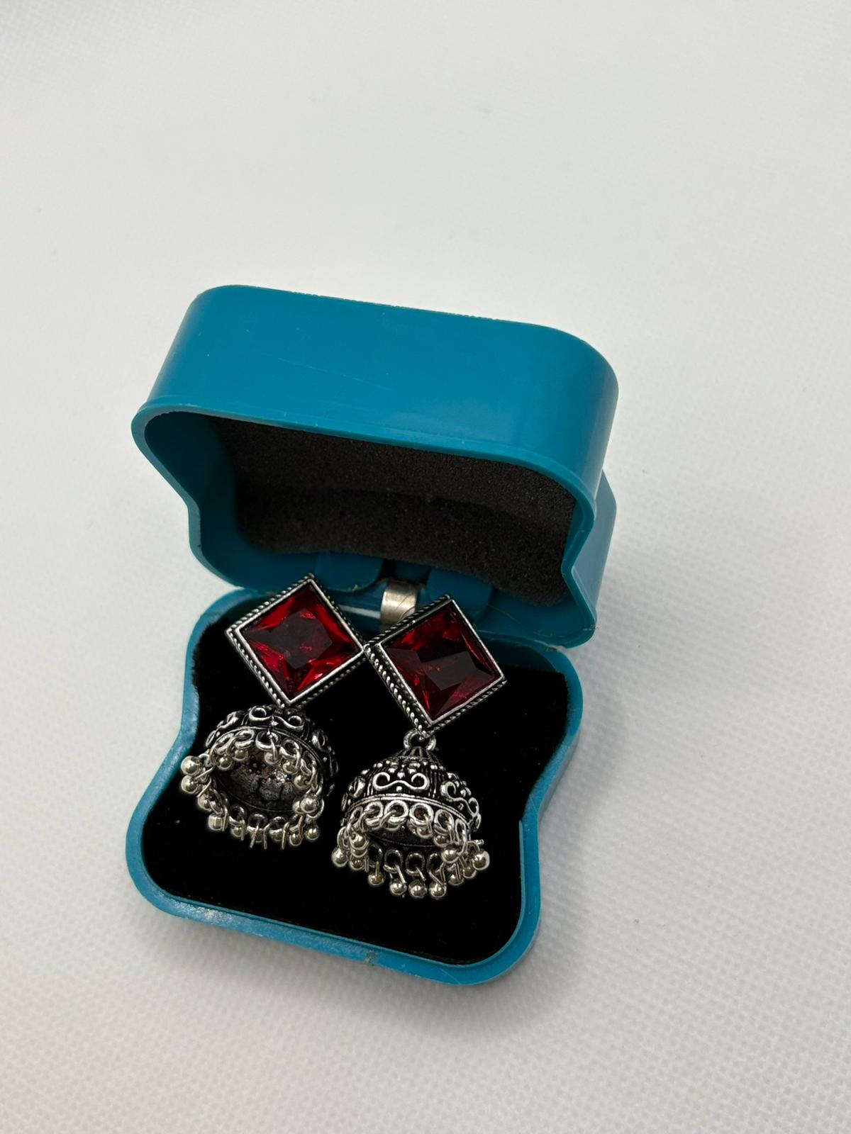 Oxidised Silver Jumkha with Crystal Stud