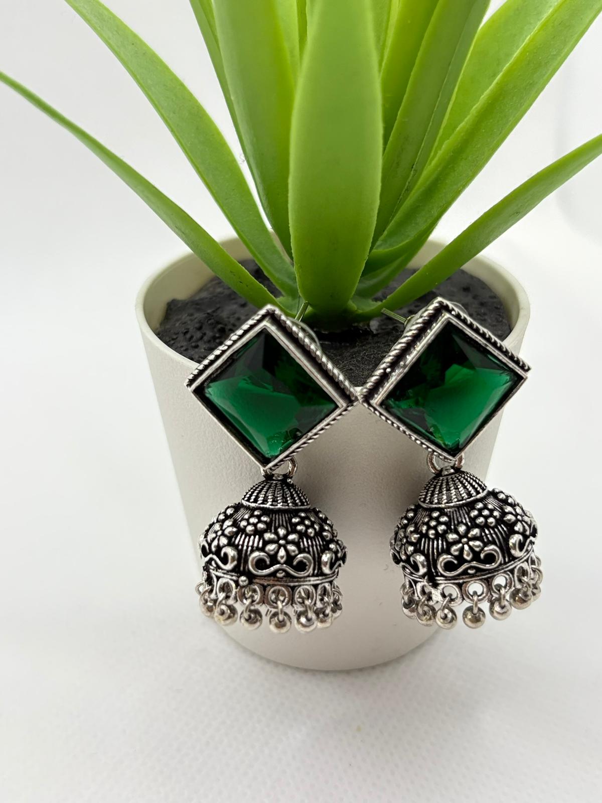 Oxidised Silver Jumkha with Crystal Stud