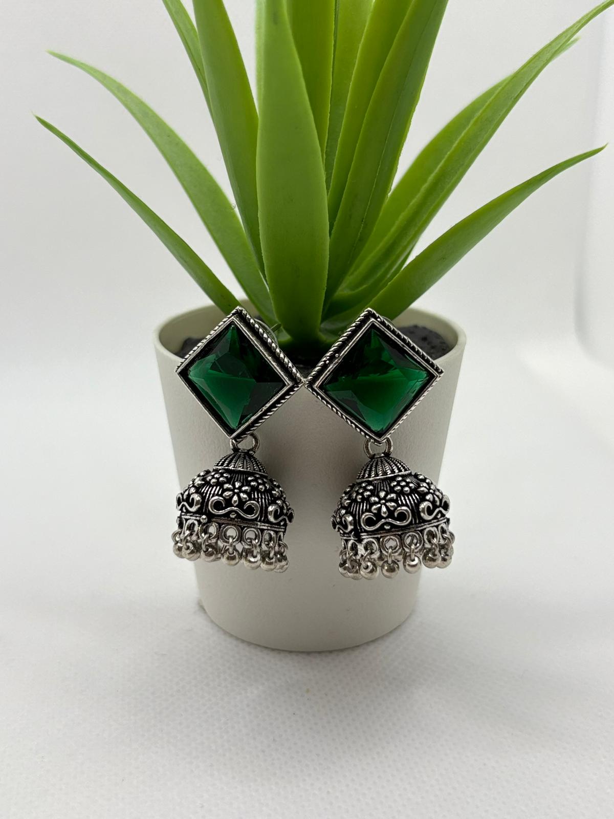 Oxidised Silver Jumkha with Crystal Stud